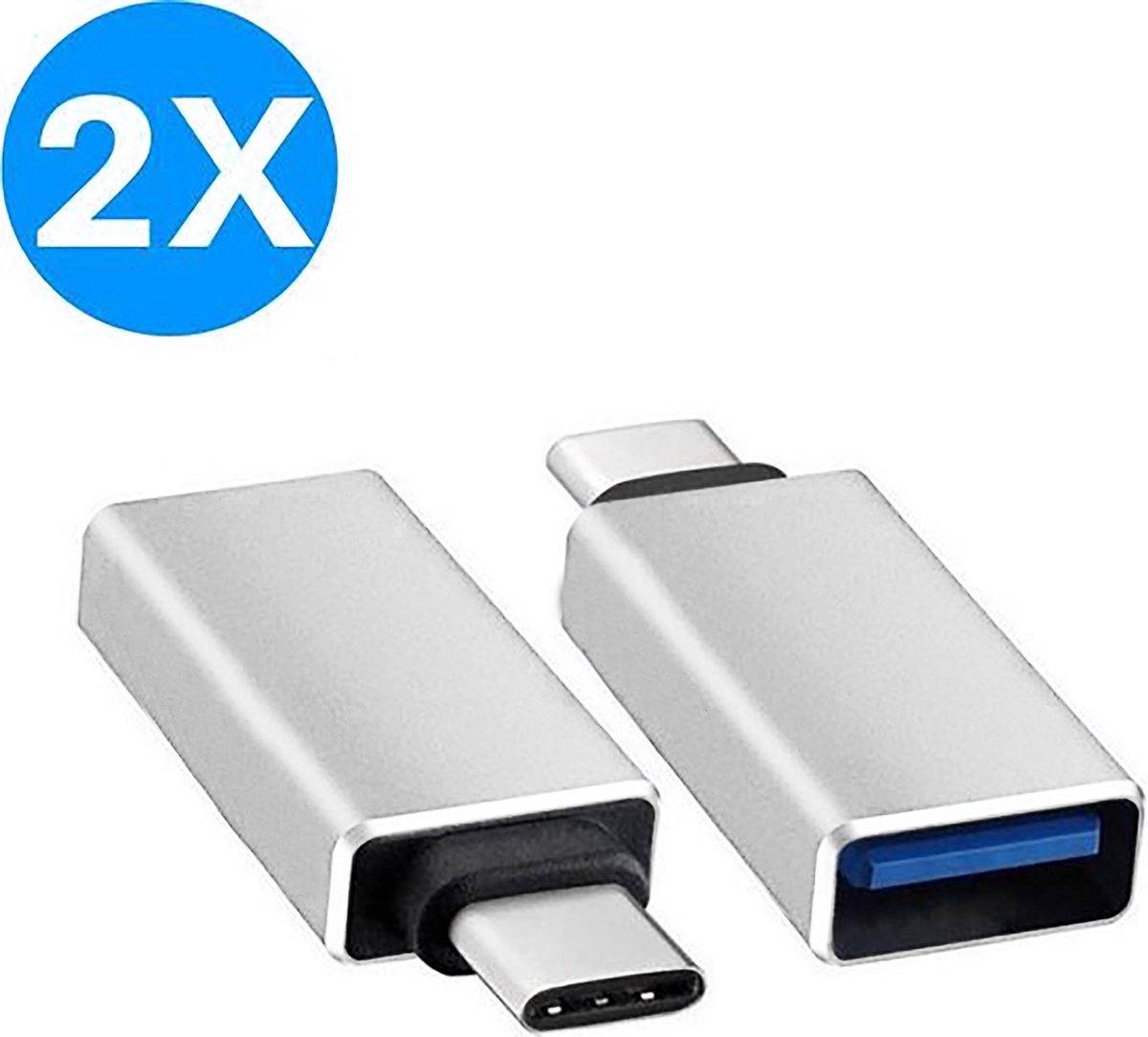 USB-C naar USB-A Adapter Converter - Opzetstuk - geschikt voor MacBook en andere USB-C apparaten - Universeel - Zilver - 2 stuks