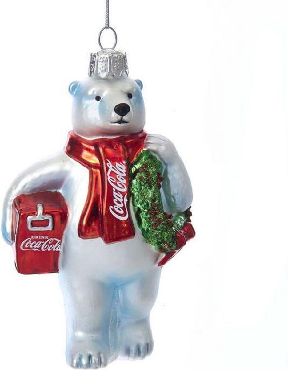 Coca-Cola Ijsbeer Met Kerstkrans En Koelbox Glazen Kerst Ornament