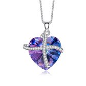 Zilver Ketting 925 Sterling Zilver Paarse Hartje met Swarovski® Kristal - Lengte 45cm