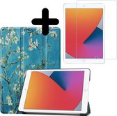 Hoes Geschikt voor iPad 10.2 2020 Hoes Book Case Hoesje Luxe Trifold Cover Met Screenprotector - Hoesje Geschikt voor iPad 8 Hoesje Bookcase - Bloesem