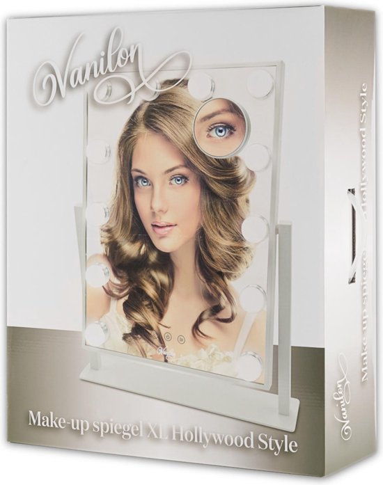 Vanilon – Hollywood make up spiegel met Vergrootspiegel - 12 LED Verlichting in 3 Kleuren - Wit - Vanilon