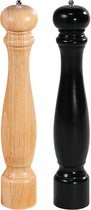 Groot houten peper en zoutstel 40 cm bruin/zwart - Grote pepermaler/zoutmaler - Kruiden en specerijen vermalen vermalers