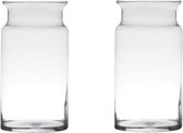 Set van 2x stuks transparante home-basics melkbus vaas/vazen van glas 29 x 15 cm - Bloemen/takken/boeketten vaas voor binnen gebruik