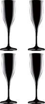 Set van 4x stuks champagneglazen/prosecco flutes zwart 150 ml onbreekbaar kunststof - herbruikbaar - Champagneglazen
