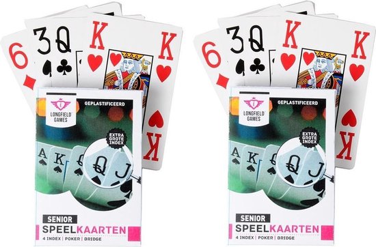 Thumbnail van een extra afbeelding van het spel 4x Senioren speelkaarten plastic poker/bridge/kaartspel met grote cijfers/letters - Ideaal voor oudere mensen/slechtzienden - Kaartspellen - Speelkaarten - Pesten/pokeren
