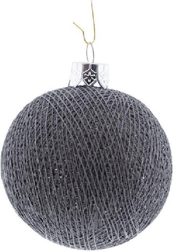 6x Grijze Cotton Balls kerstballen 6,5 cm Kerstversiering