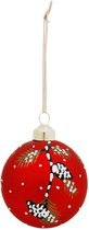 Oneiro's luxe kerstbal LEAVE red – ø80 mm - rood - kerstbal - luxe verpakking – kerstcollectie – kerstdecoratie – kerstboomhanger – kerstversiering