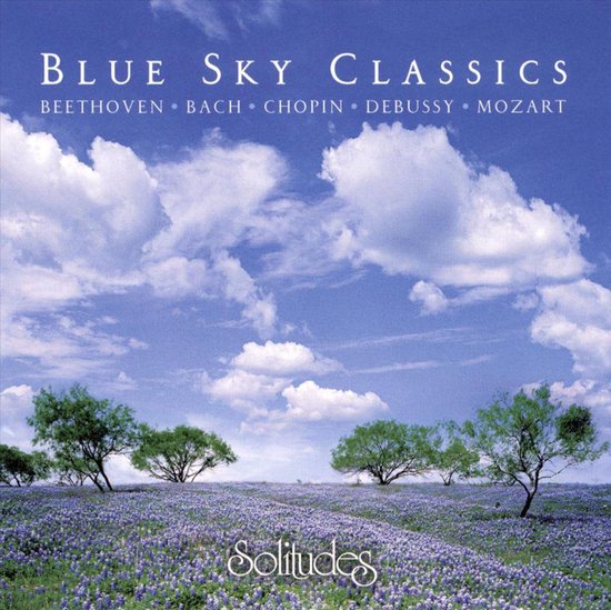 Albumhoes 'Blue Sky Classics' met een uitgestrekte bloemenweide onder een helderblauwe lucht met witte wolken, met de tekst 'Blue Sky Classics' en namen van componisten.