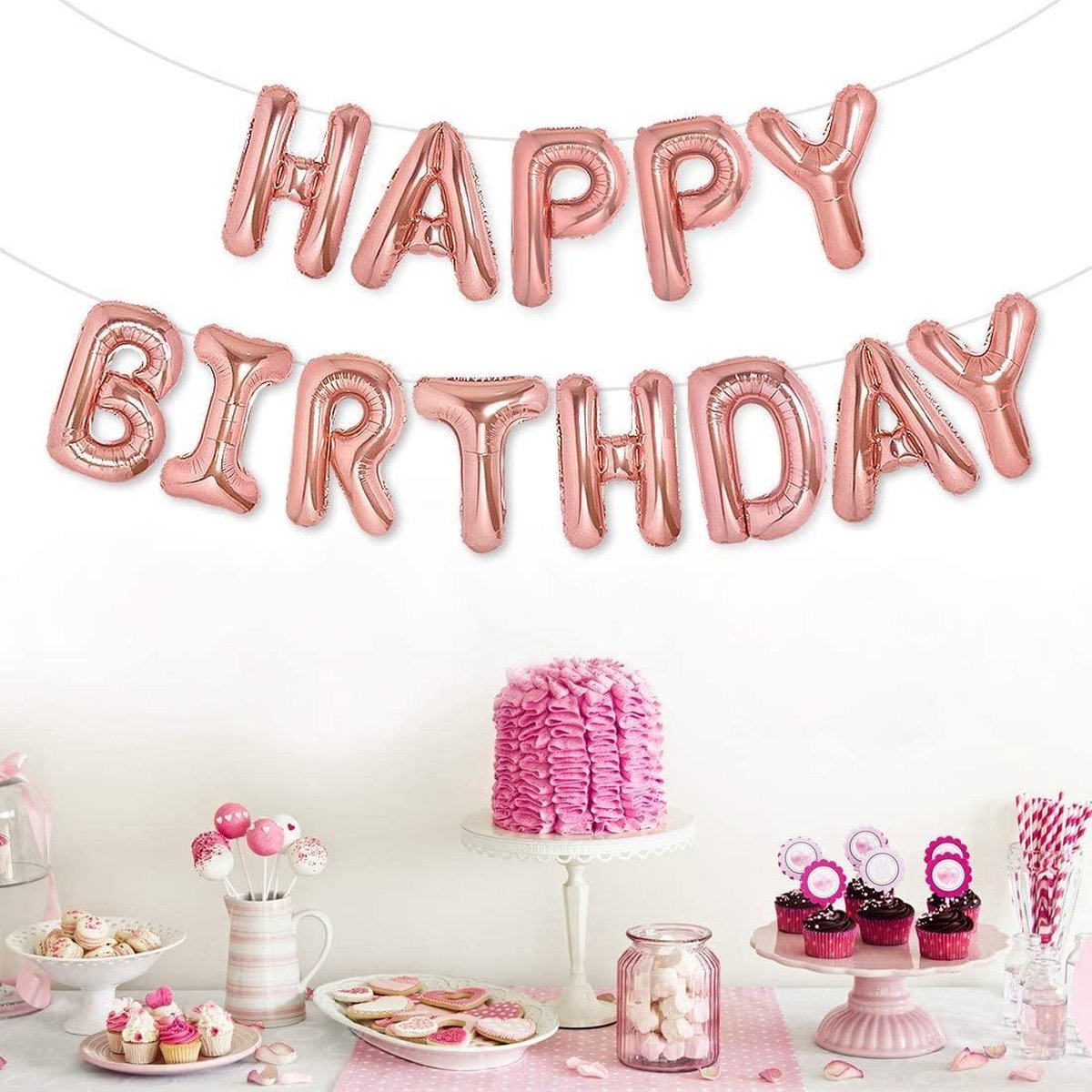 Vitamo™ Roségoud Sweet 16 - 16 Jaar Verjaardag Versiering- Feestversiering - Happy Birthday - Feestpakket - Ballonnen - Slinger - Verjaardagsfeest - Feestartikelen - Feestdecoratie Roze Goud — afbeelding 8