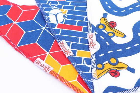 Bandana slabbetjes baby KliederZ - Stoere kwijlslabben Jongens - 3 stuks Puntslabbers Racing bananas blauwe print print - BB06b van $ — afbeelding 2