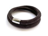 Jolla - dames wikkelarmband - staal - leer - magneetsluiting - slangenprint - Basic Steel - Zwart