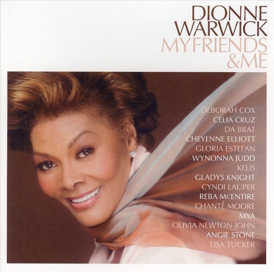 Dionne Warwick, titel My Friends & Me. Zwart-witte foto van Dionne Warwick met een bruine sjaal.