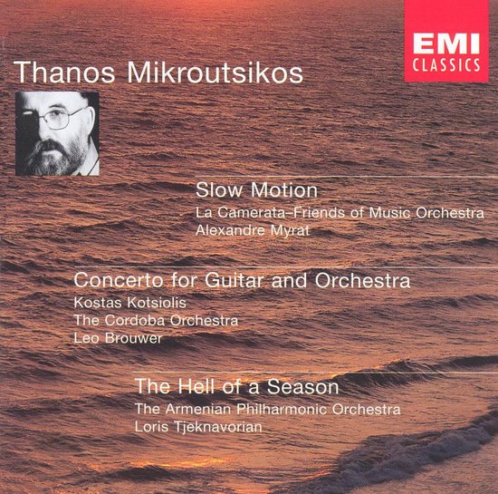 Albumcover met portret van Thanos Mikroutsikos, EMI Classics logo en titels van de composities.