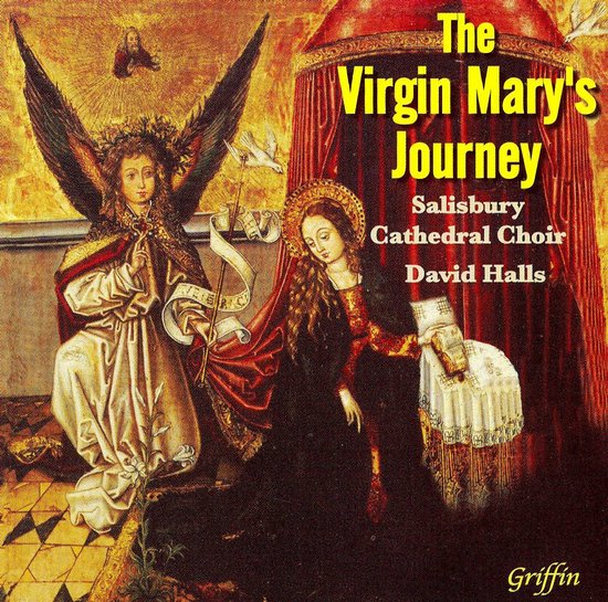 De Maagd Maria, met een engel, op de cover van 'The Virgin Mary's Journey'.