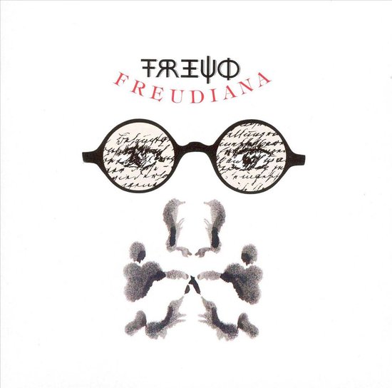 Klassiek album artwork met de titel Freudiana, een bril met handschrift, en een inktvlektest.