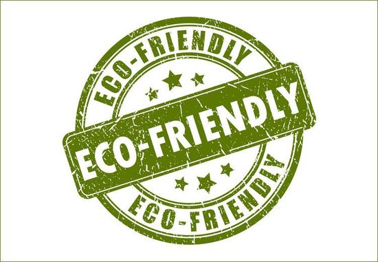 Groene eco-vriendelijke stempel met 'eco-friendly' tekst en sterren.
