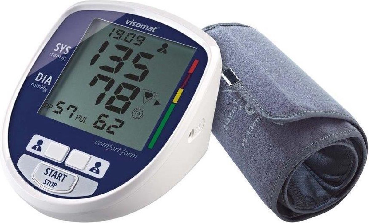 Visomat Comfort form bovenarm bloeddrukmeter - Voorgevormd manchet 23-43 cm - 2 gebruikers - snelle meting - XXL display