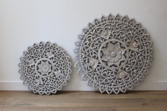 Flowee Mandala Wanddecoratie Houten wandpaneel Greywash