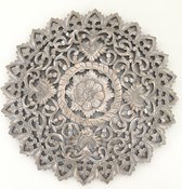 Flowee Mandala - Muurdecoratie Hout - Greywash - 90 cm - Wandpaneel