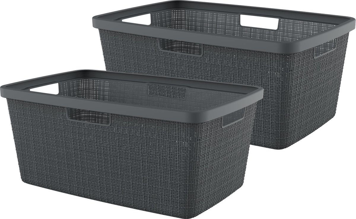 Curver Jute Wasmand 46L 2 stuks Donkergrijs Recycled Kunststof