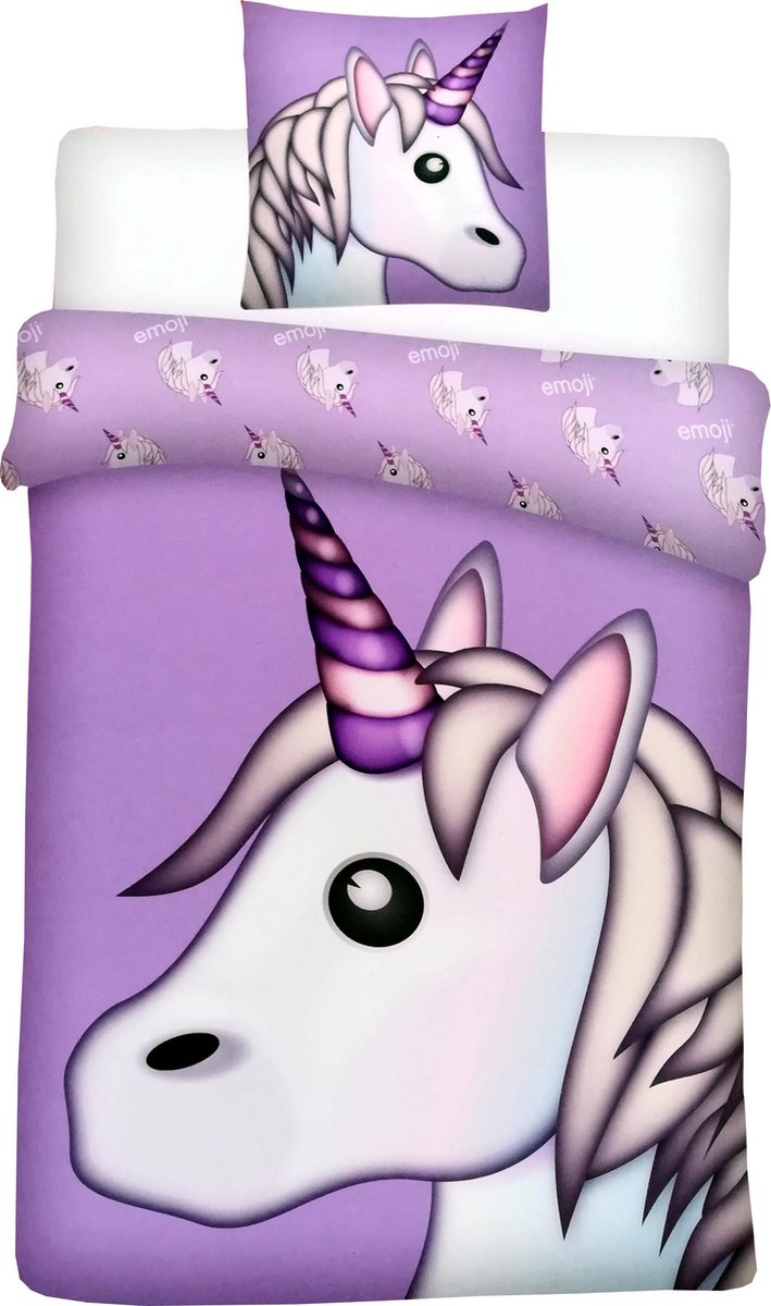Emoji - Unicorn - Dekbedovertrek - Eenpersoons - 140 x 200 cm