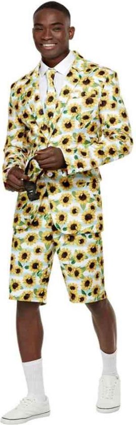 Smiffy's - Natuur Groente & Fruit Kostuum - Zonnige Zonnebloemen Pak Met Shorts Man - Geel - XL - Carnavalskleding - Verkleedkleding