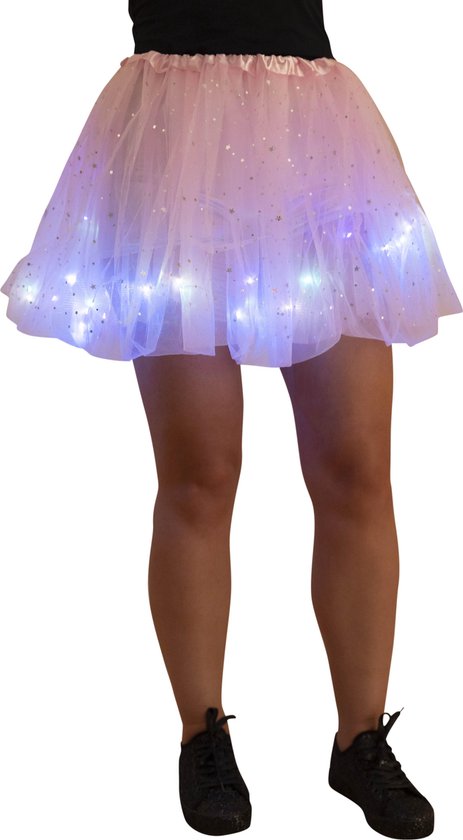 Tule rokje - tutu - volwassen petticoat - gekleurde led lampjes - roze - sterretjes - festival