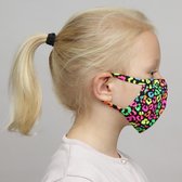 Mondkapje Herbruikbaar - Wasbaar Mondkapje met Print - voor Kinderen - Neon Panterprint Papillon PK7076