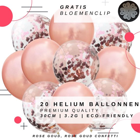 Bloemenmix set/rose goud/20 helium ballonnen/eco-friendly/Groot:30cm/3 bloemenclips/ Verjaardag, bruiloft, babyshower, versiering