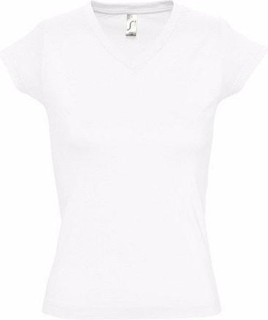 Dames t-shirt V-hals wit 100% katoen slimfit - Dameskleding shirts 38