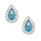 Joy|S - Zilveren elegante teardrop druppel oorbellen zirkonia aqua marine blauw