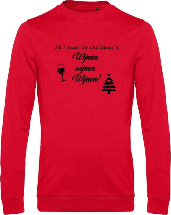 Sweater met opdruk “All I want for christmas is Wijnen wijnen wijnen”, Rode  sweater... | bol.com