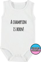 Rompertjes baby - A champion is born! - maat 50/56 - kap mouwen - baby - baby kleding jongens - baby kleding meisje - romper - rompertjes baby met tekst - kraamcadeau meisje - kraa