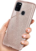 HB Hoesje Geschikt voor Samsung Galaxy A20S Roze - Glitter Back Cover