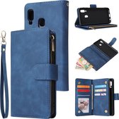 Luxe Telefoonhoesje voor Samsung Galaxy A20e | Hoogwaardig Leren Bookcase | Lederen Wallet Case | Luxe Uitstraling | Pasjeshouder 6 stuks | Portemonnee | Rits | Blauw