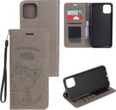 iPhone 11 hoesje met koord - Cat love Fish - Grijs / bruin