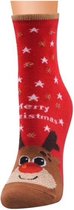 Kerst sokken 'Merry Christmas Rendier' rood (91240)