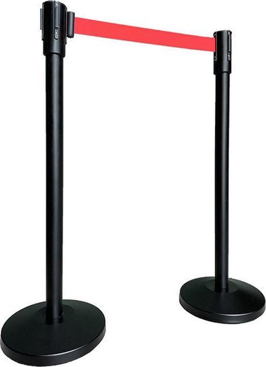 Poteau de barrière métallique avec ruban rouge coulissant - 2 pièces |  bol.com