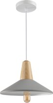 QUVIO Hanglamp modern - Metalen kap en houten bovenkant - Diameter 35 cm