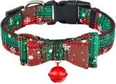 Halsband hond - verstelbaar - Leiband  - motief - katoen - kerst - kerstmis - groen - bel - stevig - katoen - 26/39 x 2 cm
