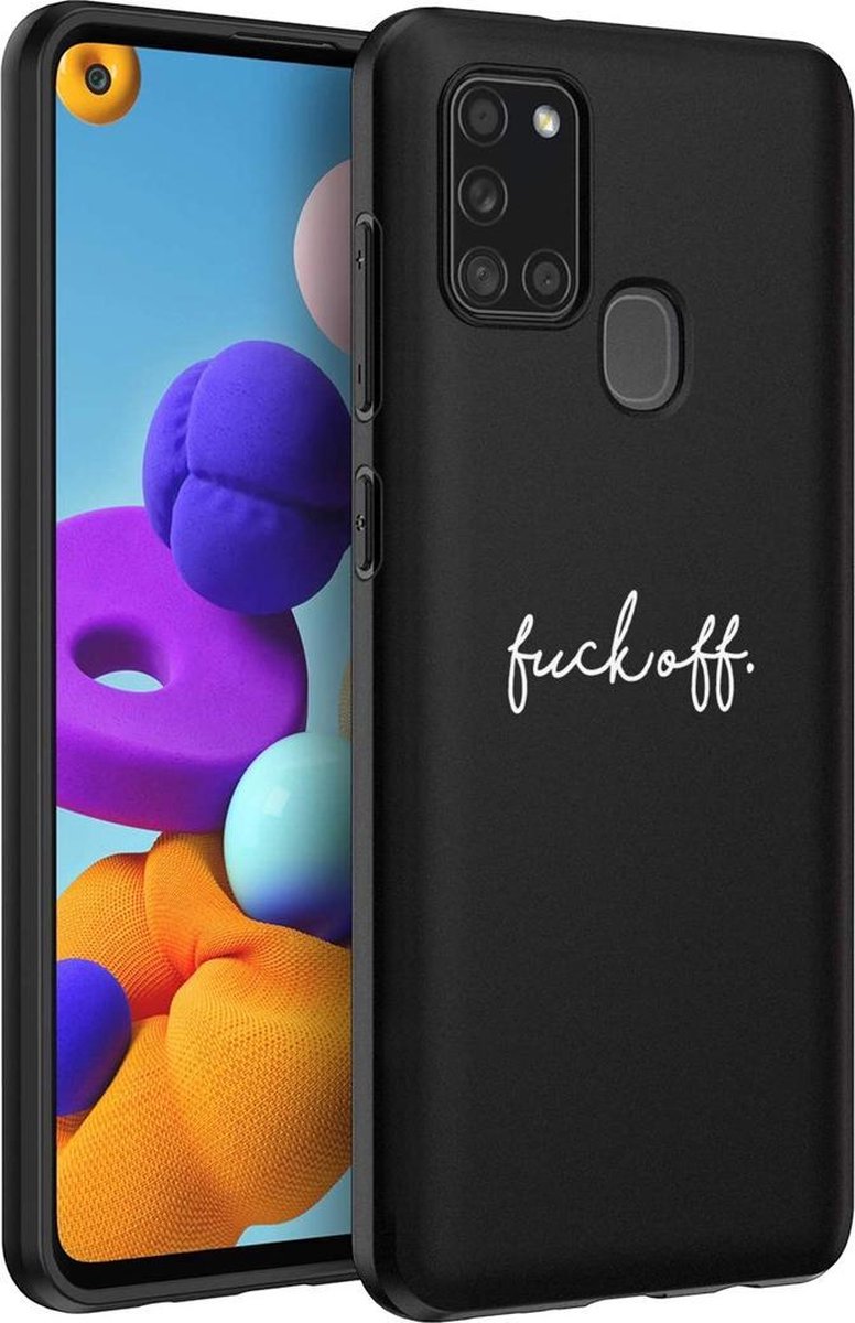 iMoshion Hoesje Siliconen Geschikt voor Samsung Galaxy A21s - iMoshion Design hoesje - Zwart / Fuck Off