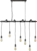 7-lamp industriële hanglamp in zilverkleurig verouderd metaal