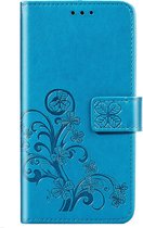 Klavertje Bloemen Booktype Samsung Galaxy A21s hoesje - Turquoise
