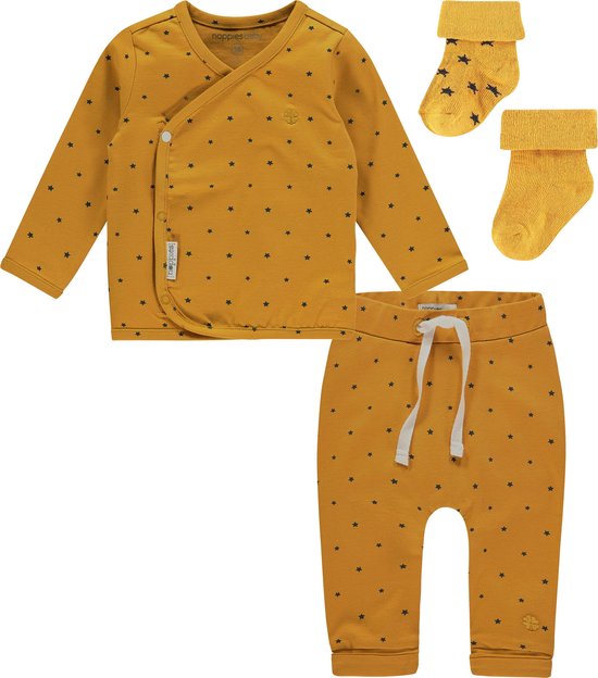Noppies - Kledingset - Biologische katoen - (4delig) - Broek Kris - Shirt Taylor - 2paar sokjes - Honey Yellow - Maat 62