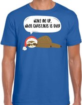 Luiaard Kerstshirt / Kerst t-shirt Wake me up when christmas is over blauw voor heren - Kerstkleding / Christmas outfit M