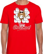 Fout Kerstshirt / Kerst t-shirt met hamsterende kat Merry Christmas rood voor heren- Kerstkleding / Christmas outfit 2XL