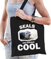 Dieren grijze zeehond tasje zwart volwassenen en kinderen - seals are cool cadeau boodschappentasje