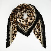 Yoonz - Sjaal winter / omslagdoek - met gouden bies - panterprint - bruin