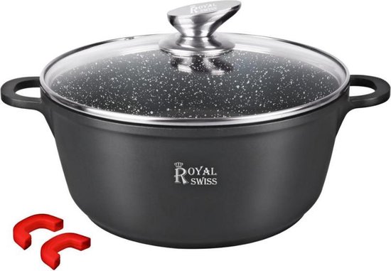Royal Swiss - Marble soep/braadpan - Met glazen afdekplaat zwart- voor inductie -Ø24 CM