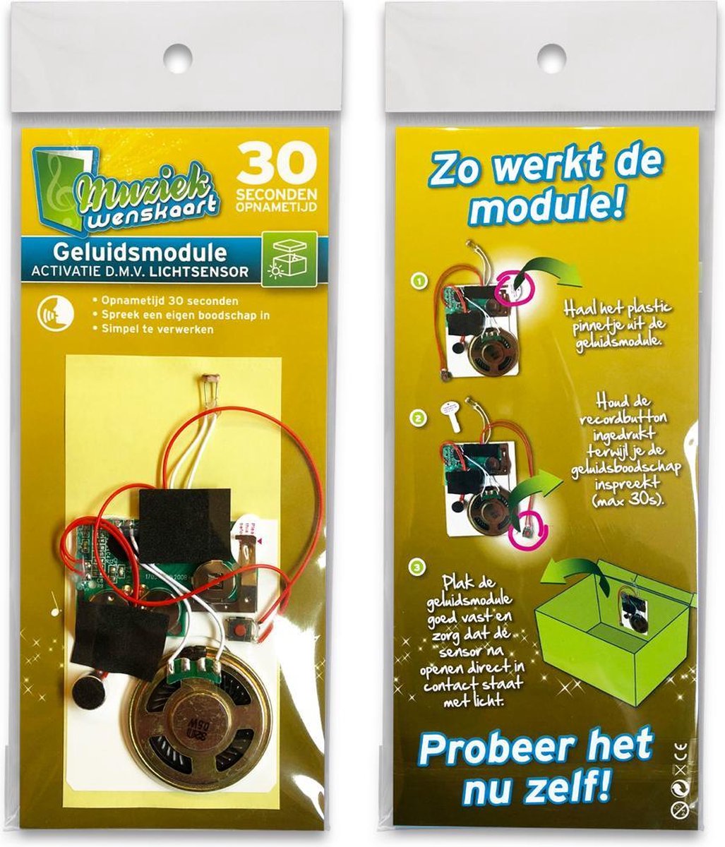 Geluidsmodule 30 sec. - geactiveerd door drukknopje - zelf opneembaar - spreek je